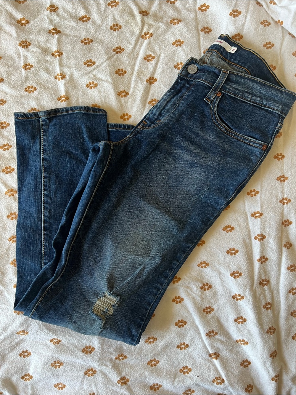 Levi's Women's Boyfriend Jeans — Dark Blue with Distressed Knee